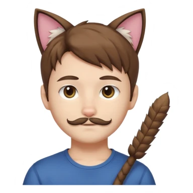 white boy with cat tail with little facial hair and cat ears with brown hair and anime features sticker