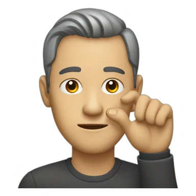 A man points with his hand to his eye sticker