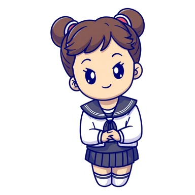 Ultra cute Japanese schoolgirl with high odango bun hairstyle wearing Japanese school uniform with sailor collar sticker