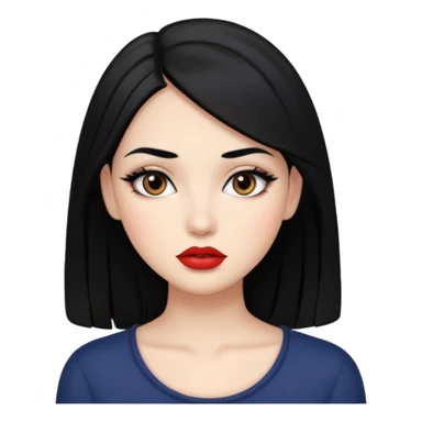girl with black hair long makeup pretty not so red lips sticker