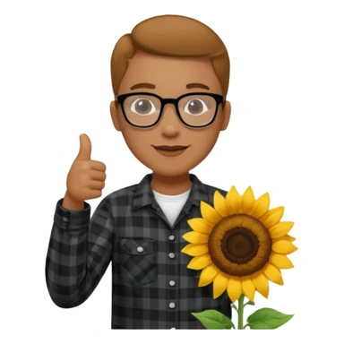 Make my biology teacher shes light brown, wears glasses, fat, all black flannel and sunflower shirt under and make her give 1 thumbs up sticker
