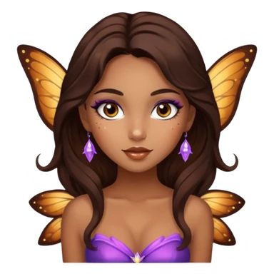 Pretty girl with caramel skin. Dark brown hair and brown eyes. She has freckles. Wearing sexy makeup. Wearing a fairy costume. wearing heels sticker