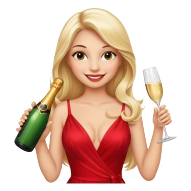 Glamorous blonde lady holding champagne bottle, long hair with makeup smiling sexy sticker