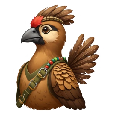 A bird bombadier, bandolier of grenades, side profile, forest critter sticker
