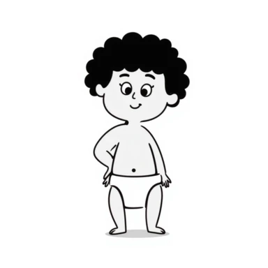 hand-drawn baby standing in a diaper, loose lines sticker