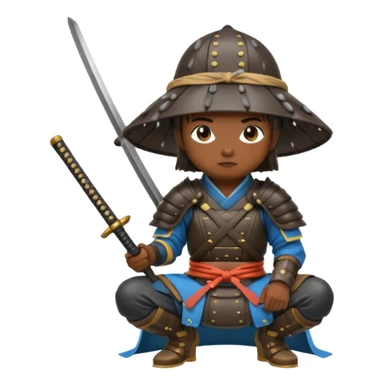 Samurais in Hat, Samurai kneeling under rain hat sticker