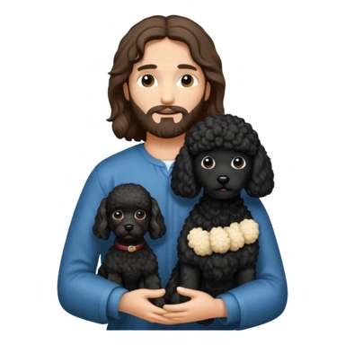 Jesus holding a black poodle  sticker
