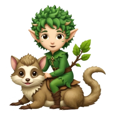 tiny forest elf with messy curls riding ferret sticker
