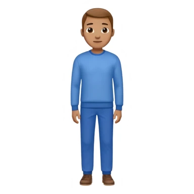 man in blue jumper with a shirt underneath and blue chinos trousers sticker