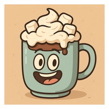 a mug of hot chocolate with whipped cream and marshmallows sticker