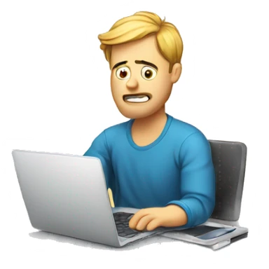 
a guy with a laptop is working and sweating from difficult work. comic style.
 sticker