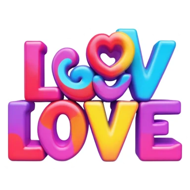 3D style, psychedelic colored word Love sticker