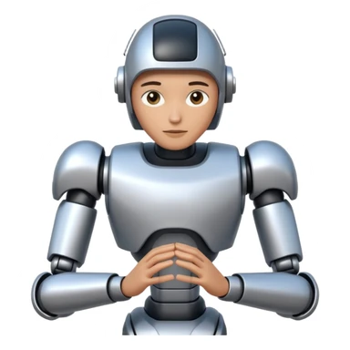 One person is waist-deep, next to simplified forms of robots or manipulators without details, the lines are clean and geometric. sticker