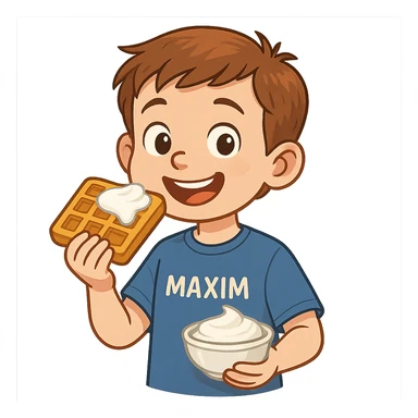 A boy named Maxim who loves to eat waffles with sour cream sticker