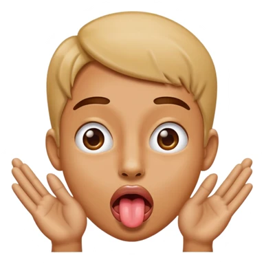 Sticking tongue out with hands gliding through sticker