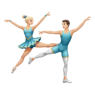 Icon for Sports Dance: a white men and women in competitive attire performing a synchronized dance with acrobatic moves, dance shoes, a rhythmic floor, and a competition backdrop. The icon should capture athleticism, technique, and acrobatic precision. Transparent background. sticker