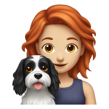 Red haired Girl with a maltese BLACK dog  sticker