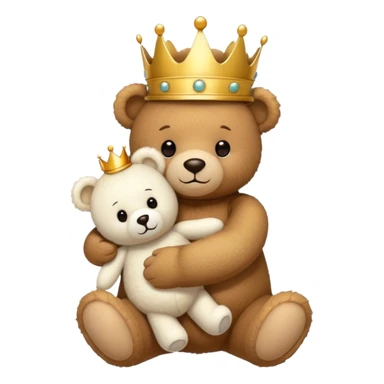Teddy bear with a crown hugging a smaller white teddy bear sticker