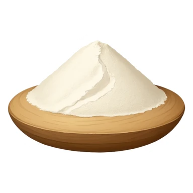 wheat flour, mound or scatter, fine pale white powder, uneven edges, dry powdery surface, subtle texture, no bowl, packaging, tools, or faces, clean 3D, soft shadows, transparent background, emoji scale sticker