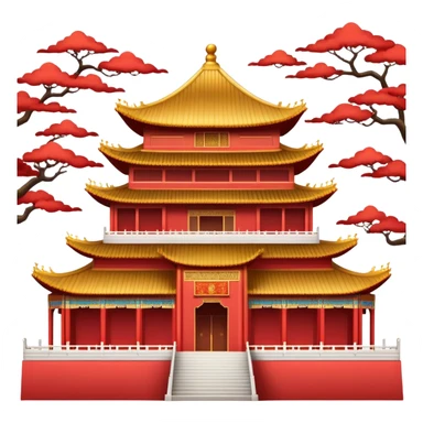 Imperial Chinese palace building with red walls, golden roof decorations sticker