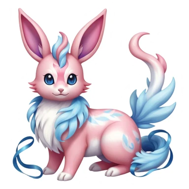 Feral Rare Fantasy cute realistic adorable pastel pink light-blue white iridescent Sylveon-Milotic-Minccino-Vernid-hybrid by LiLaiRa, markings, full body sticker