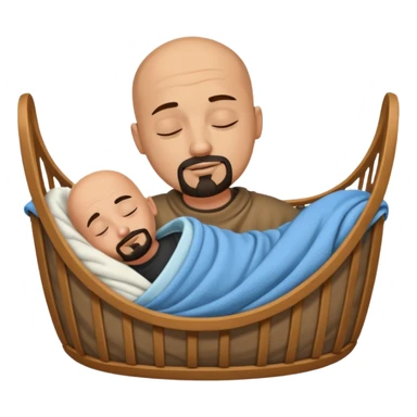 a man who is tan and bald with a black goatee sleeping in a cradle sticker