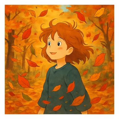 autumn fall scene with swirling colorful leaves sticker