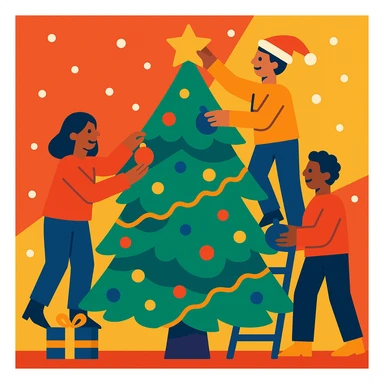 people decorating a Christmas tree sticker