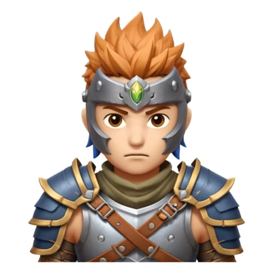 fantastic monster hunter warrior portrait, head and shoulders only, metal shoulder armor, sword strap visible, battle-worn look, intense expression, 3D cartoon, mobile game icon style, clean background, no text, no watermark
 sticker