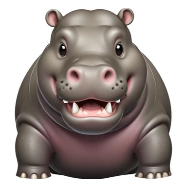 cinematic-hippo-realistic-full-body-standing on all fours-emoji,-massive-round-frame-partially-submerged-in-muddy-water,-wide-mouthed-grin-exposing-huge-teeth,-head-tilted-dramatically,-thick-greyish-brown-hide-glossy-from-water,-simplified-yet-realistic-focused-features,-highly-detailed,-glowing-with-an-almost-sarcastic-glow sticker