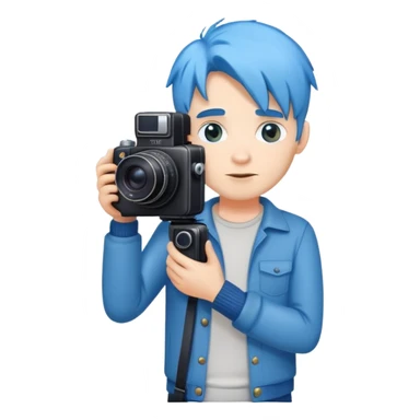 blue hair full body man with camera standing sticker