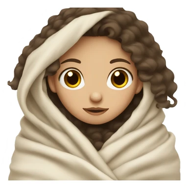 Pale girl with wavy dark hair brown eyes wrapped in a blanket cozy  sticker