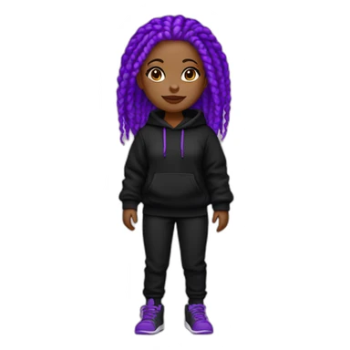 Black girl purple braids wearing black hoodie black black pant and black handbag sticker