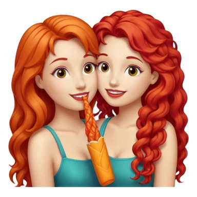 two girls kissing, one with long straight hot cheeto  red hair, the other with long curly blonde hair sticker