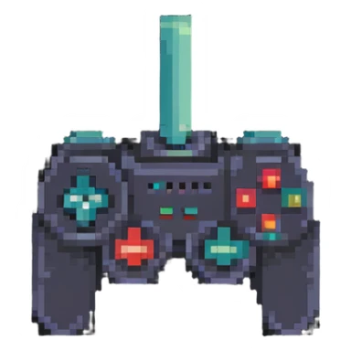 A retro Atari-style joystick controller in 8-bit pixel art sticker