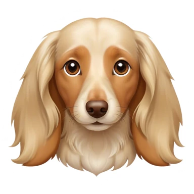 Long haired cream dachshund with a brown nose sticker