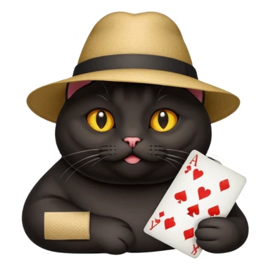 Fat black cat playing cards sticker