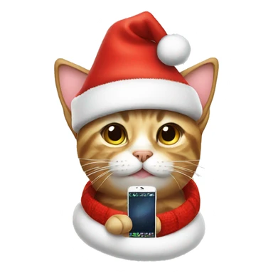 Cat with phone and Christmas hat sticker