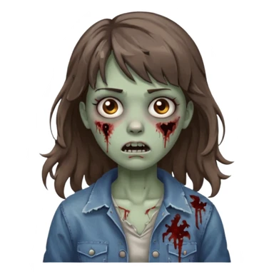 Uma menina zombie com um cabelo ondulado médio, com a franja pro lado esquerdo, o cabelo com cor castanho  sticker