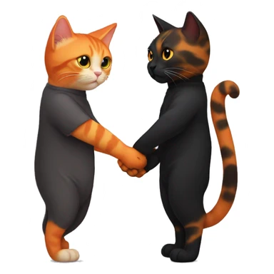 orange cat and black tortiseshell cat holding hands sticker