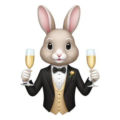 elegant rabbit in formal attire holding champagne glass sticker