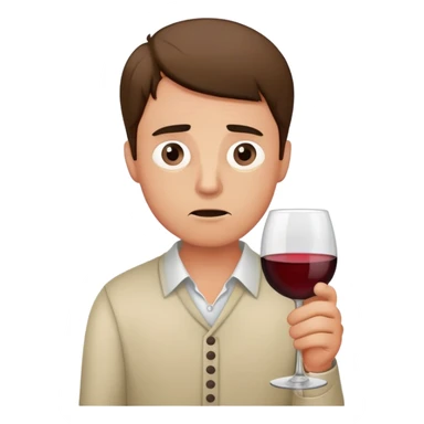 A nervous man holding a wine glass, looking worried and anxious sticker