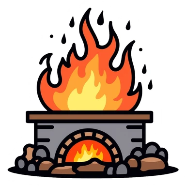 medieval blacksmith forge with dancing flames and fire sticker