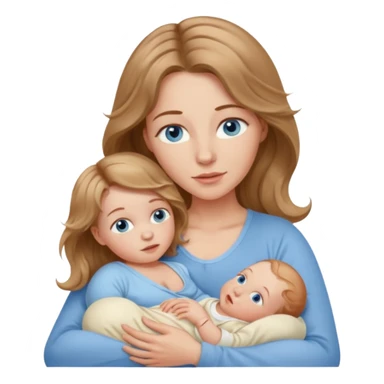 Caucasian Woman with blue eyes and light brown wavy hair breastfeeding newborn sticker