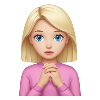 A girl with blue eyes, full lips and blonde hair in a pink blouse shows no with her hands, crossing them sticker