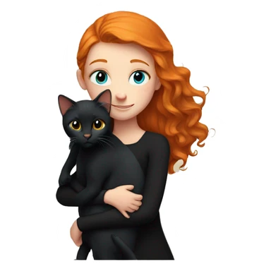 Ginger girl with blue eyes hugging black cat sticker