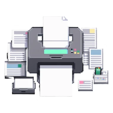 pile of paper and a printer, simple design sticker