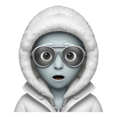 alien, eskimo sunglasses, white coat, suprise sticker