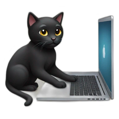 black cat using laptop sticker