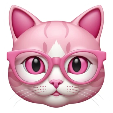A 3D cartoon rose-pink cat-eye spectacle with glossy curved frames and soft reflections, feminine Memoji-style rendering. sticker